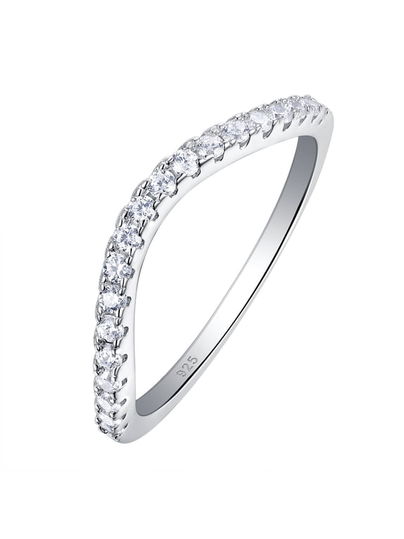 Newshe Curved Wedding Bands for Women Stacking Sterling Silver Eternity Rings Cz Wishbone Size 7