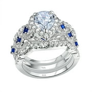 Newshe Engagement Wedding Ring Set 925 Sterling Silver 3pcs 2.5ct Oval Round Pear White Cz Blue Size 7