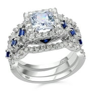 Newshe Engagement Wedding Ring Set 925 Sterling Silver 3pcs 2.5ct Princess White Cz Blue Size 11