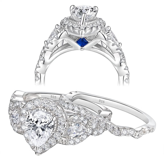 Newshe Engagement Wedding Ring Set For Women 925 Sterling Silver 2.5ct Pear Shape White Cz Size 5