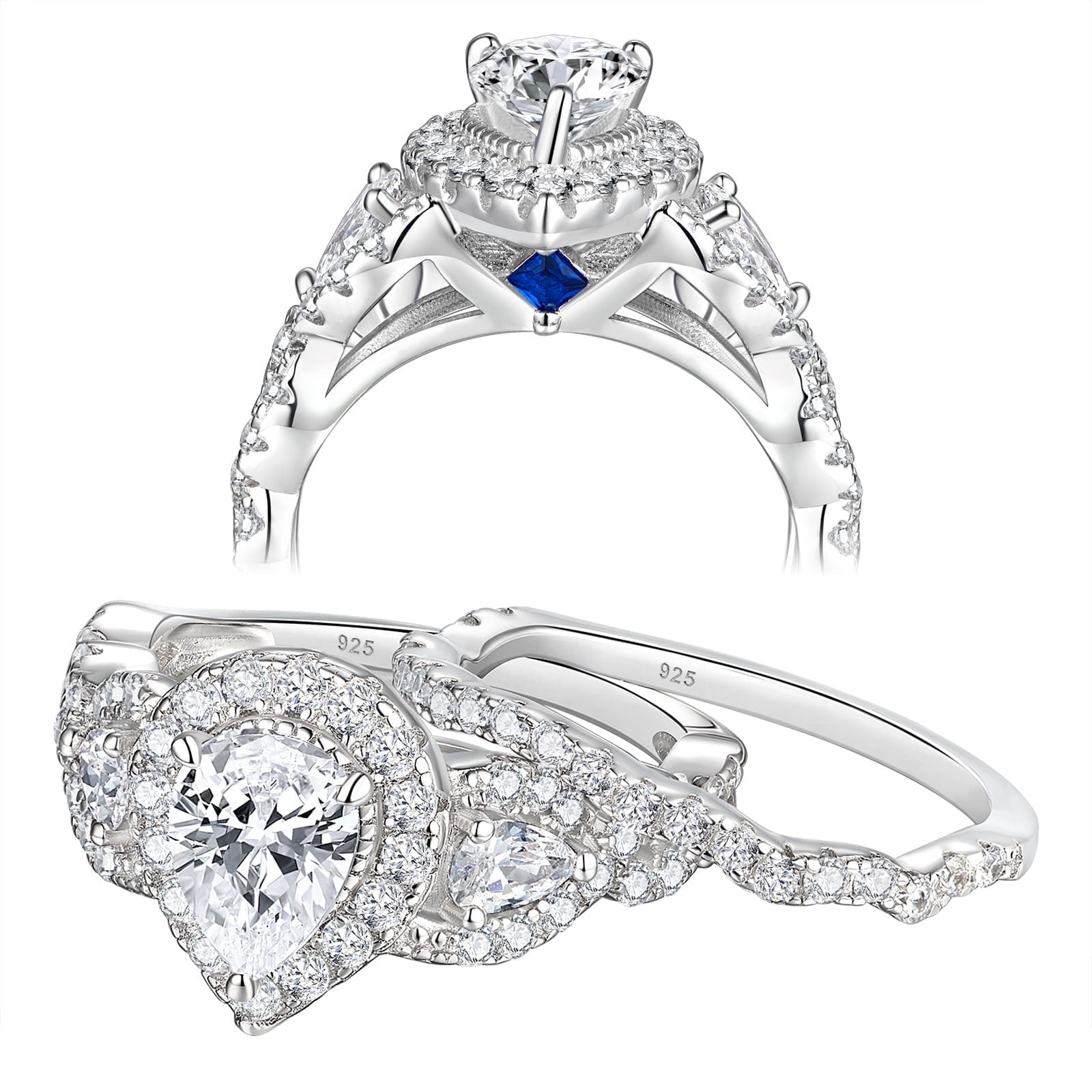 Newshe Engagement Wedding Ring Set For Women 925 Sterling Silver 2.5ct Pear Shape White Cz Size 9