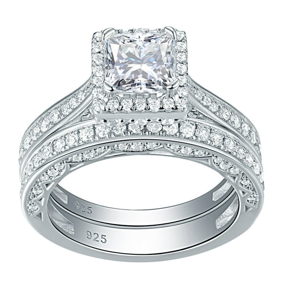 Newshe Engagement Wedding Ring Set for Women 925 Sterling Silver 1.5CT Princess White AAAAA Cz Size 10