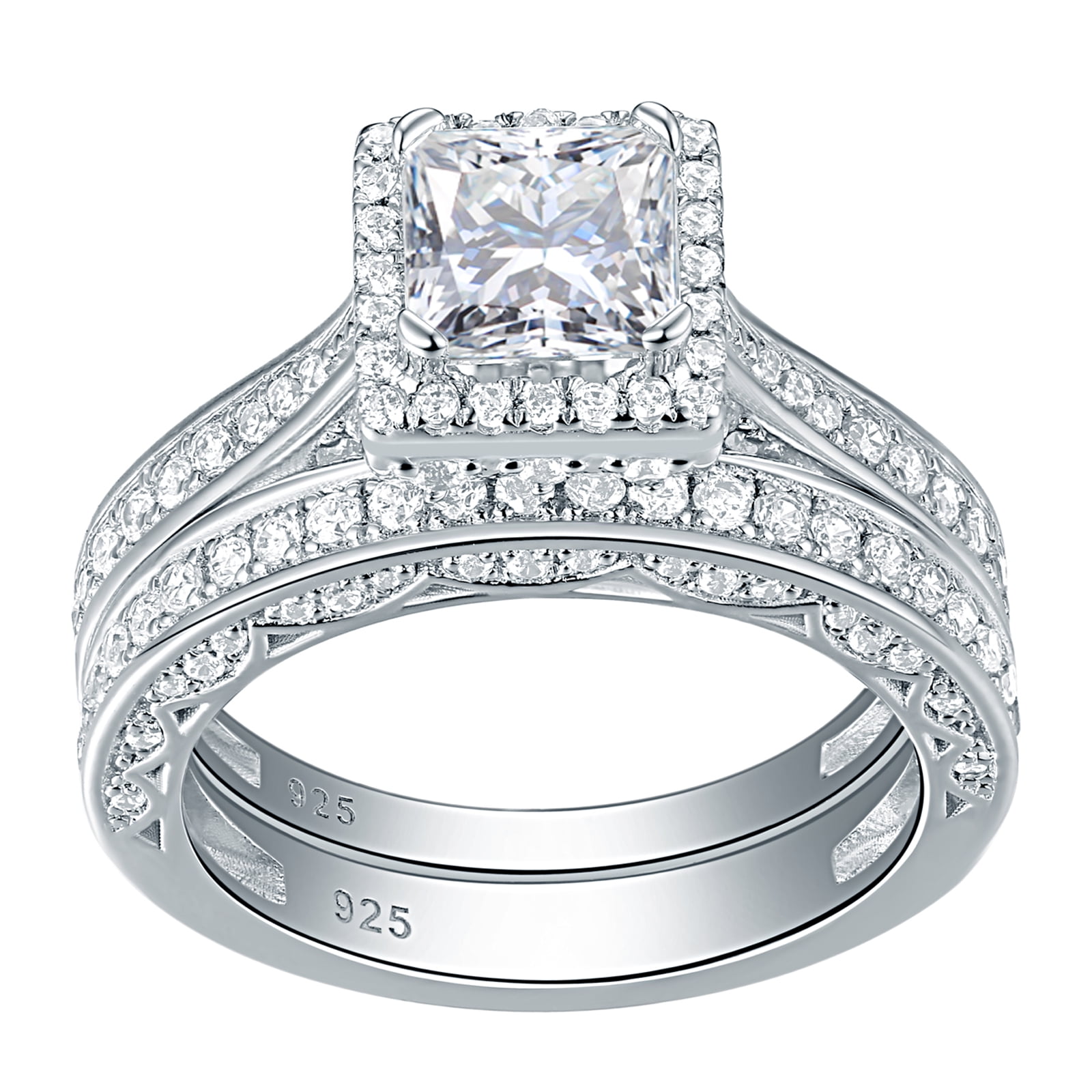Newshe Engagement Wedding Ring Set for Women 925 Sterling Silver 1.5CT Princess White AAAAA Cz Size 7