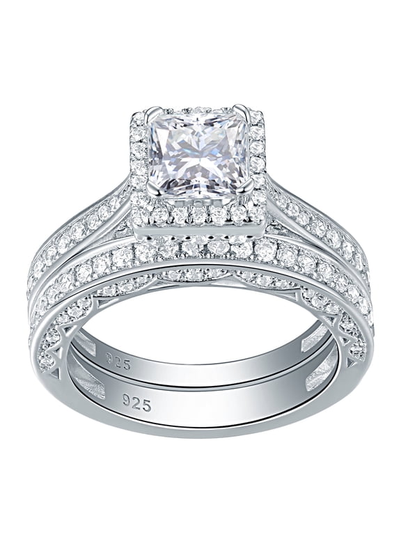Newshe Engagement Wedding Ring Set for Women 925 Sterling Silver 1.5CT Princess White AAAAA Cz Size 8