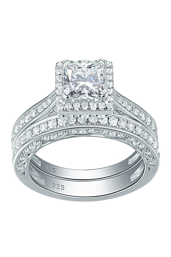 Newshe Engagement Wedding Ring Set for Women 925 Sterling Silver 1.5CT Princess White AAAAA Cz Size 9