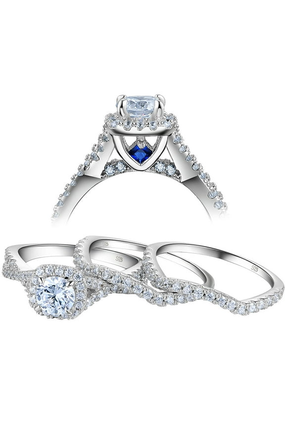 Newshe Engagement Wedding Ring Setss for Women 925 Sterling Silver 3pcs Round White AAAAA Cz Size 10