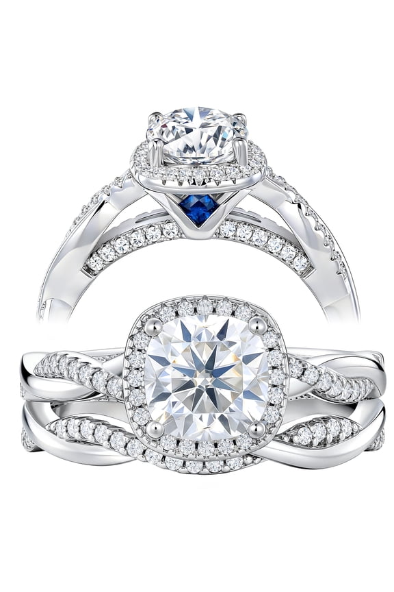 2.5 Carat Moissanite Wedding Ring Sets Twisted Band Cushion Round Infinity Bridal Rings for Women Size 10