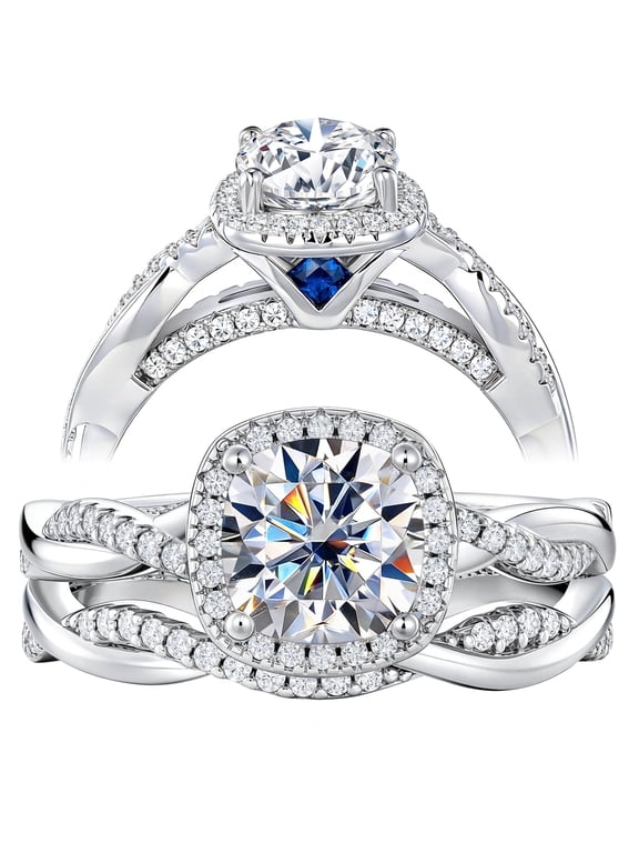 2.5 Carat Moissanite Wedding Ring Sets Twisted Band Cushion Round Infinity Bridal Rings for Women Size 6