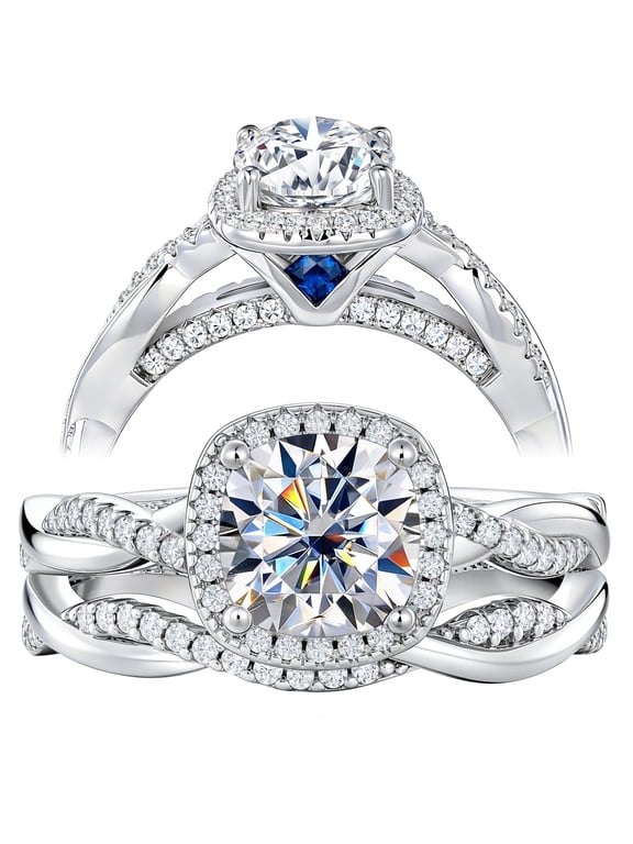 2.5 Carat Moissanite Wedding Ring Sets Twisted Band Cushion Round Infinity Bridal Rings for Women Size 9