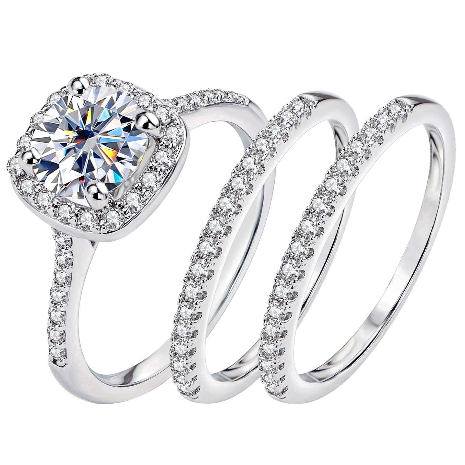 Newshe Jewellery 2 Carat Moissanite Wedding Ring Sets Round D color VVS1 Bridal Rings for Women 3pcs Size 7