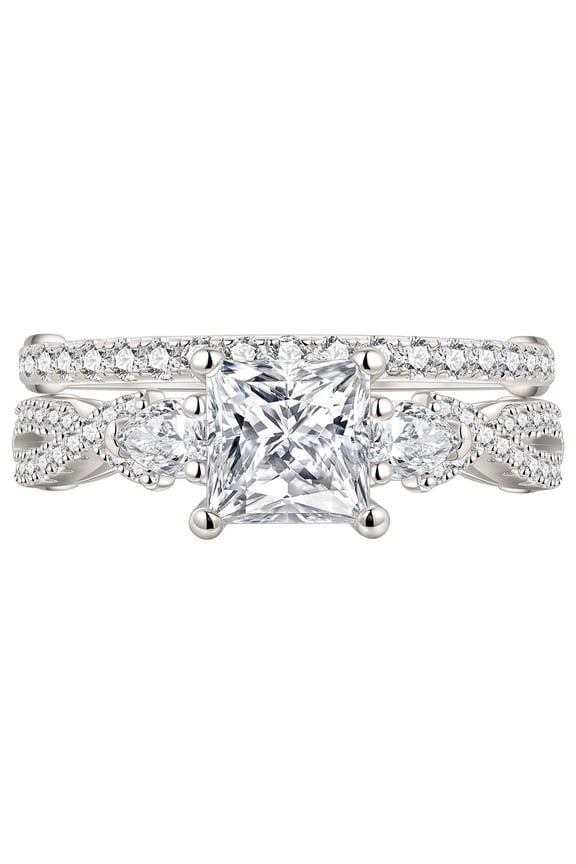 2 Carat Princess Moissanite Wedding Rings for Women Twisted Band VVS1 D Color Serling Silver Size 10