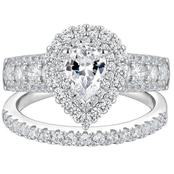 Newshe Jewellery 2 Ct Moissanite Bridal Ring Sets Double Halo Pear Cut Engagement Promise Rings for Women Size 6