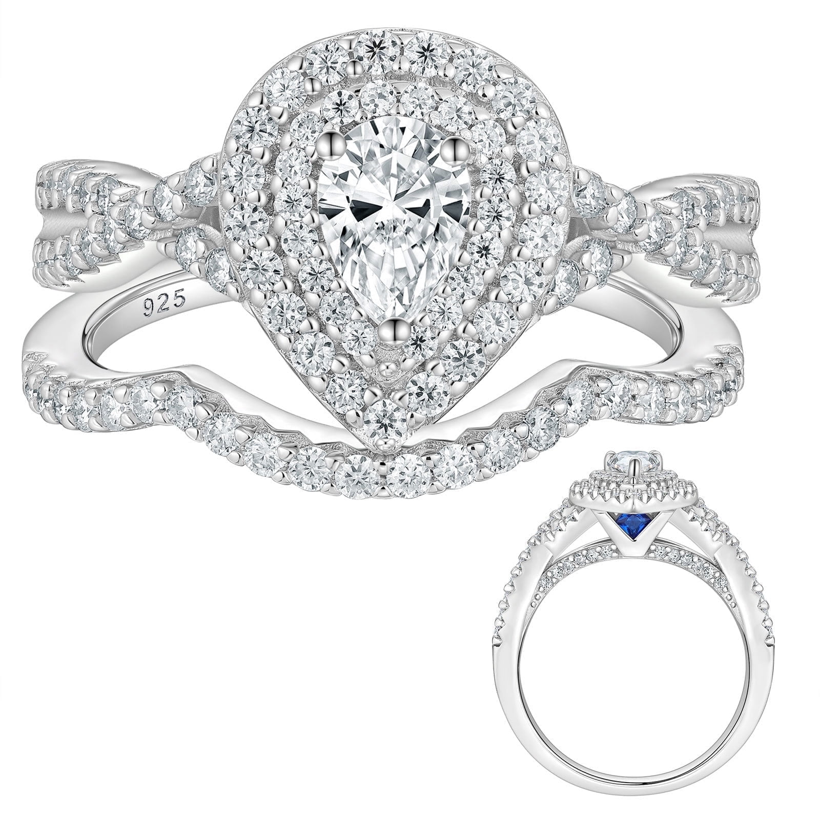 Newshe Jewellery 2 Ct Moissanite Wedding Rings for Women Twisted Band 925 Sterling Silver Rings Size 8