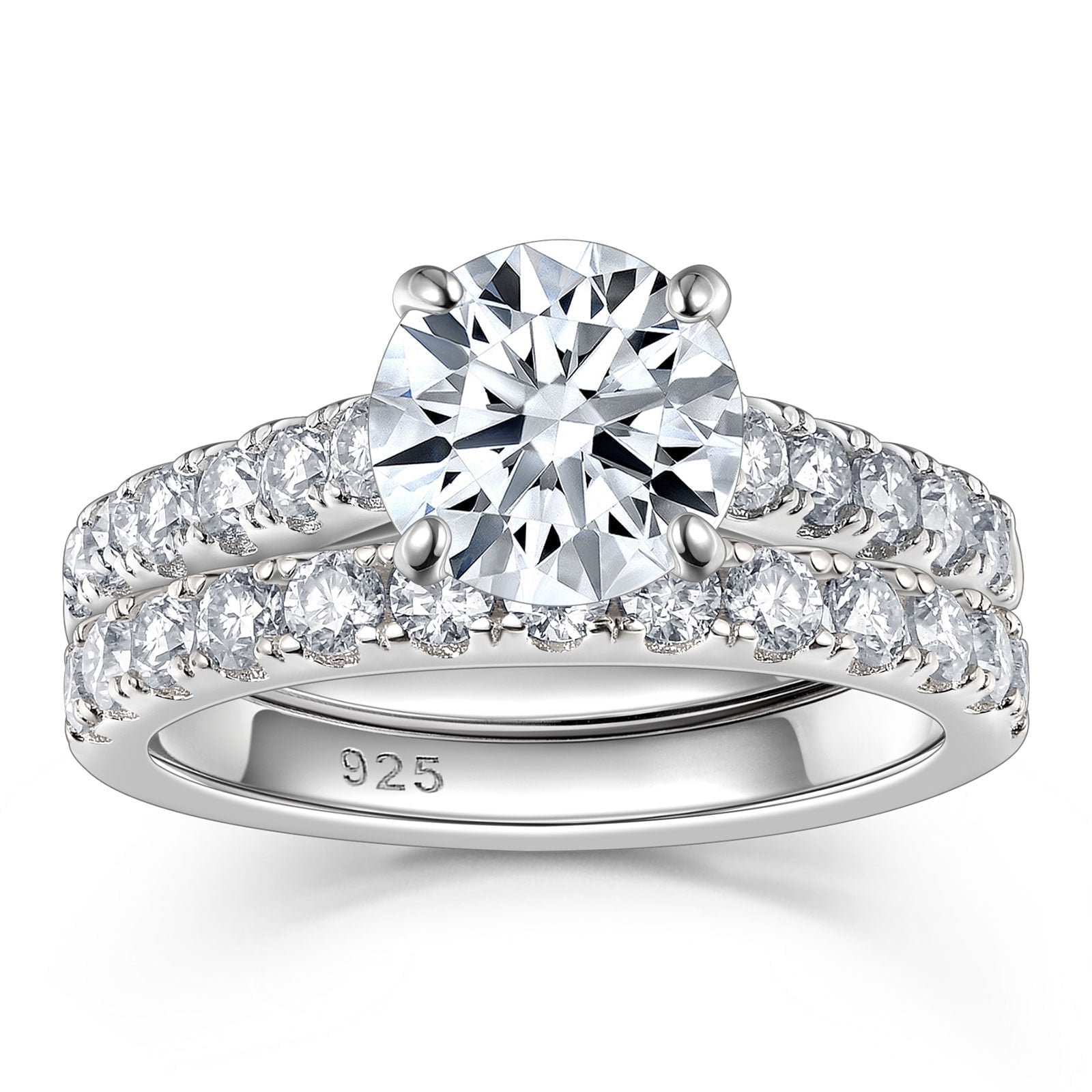 Newshe Jewellery 2ct Moissanite Wedding Ring Set Engagement Rings for Women 925 Sterling Sliver Round Cut Size 9