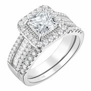 Newshe Jewellery 3.5CT Bridal Ring Sets Princess Cut 925 Sterling Silver AAAAA CZ Engagement Rings Promise Rings for Her Wedding Bands for Women Size 7