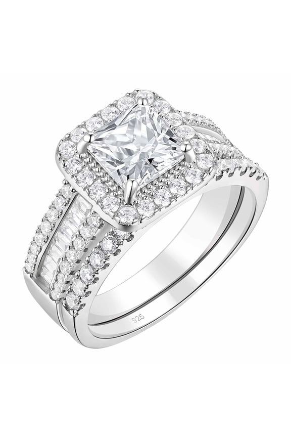 3.5CT Bridal Ring Sets Princess Cut 925 Sterling Silver AAAAA CZ Engagement Rings Promise Rings for Her Wedding Bands for Women Size 7.5