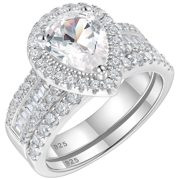 Newshe Jewellery 3 Ct Bridal Rings for Women Halo Pear Cut 925 Sterling Silver Rings AAAAA Cz with Elegant Gift Box Size 7