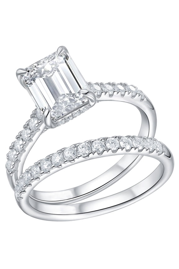3 Ct Emerald Moissanite Bridal Ring Sets for Women D Color VVS1 925 Sterling Silver Size 10