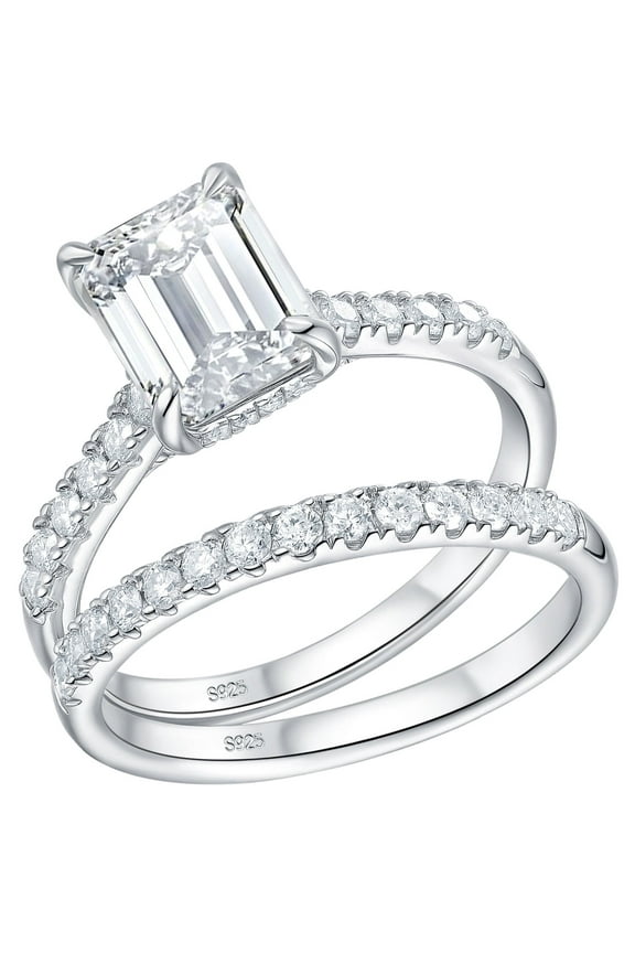 3 Ct Emerald Moissanite Bridal Ring Sets for Women D Color VVS1 925 Sterling Silver Size 10