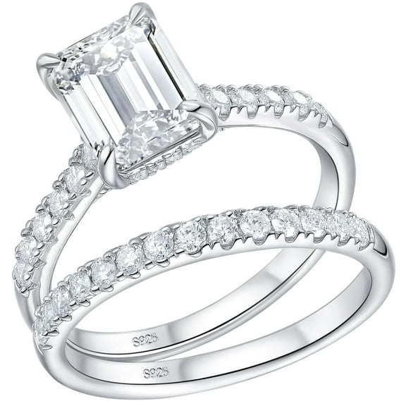 Newshe Jewellery 3 Ct Emerald Moissanite Bridal Ring Sets for Women D Color VVS1 925 Sterling Silver Size 7