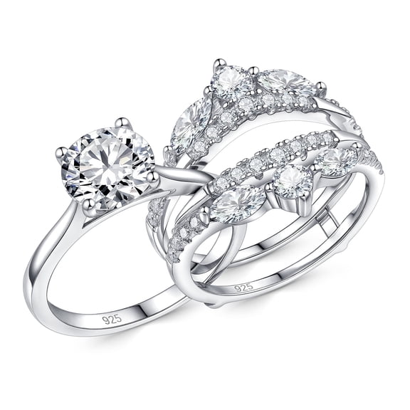 Newshe Jewellery 3 Ct Moissanite Wedding Rings Set VVS1 D Color Engagement Rings Enhancer Band 925 Sterling Silver Size 7