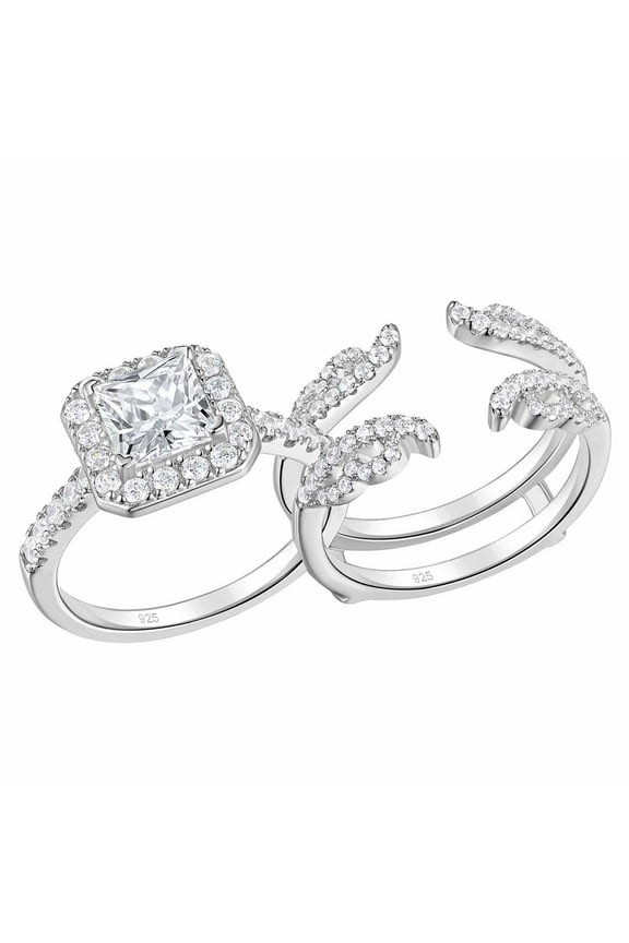 3CT Wedding Ring Set for Women Wedding Sets Ring Enhancer for Engagement Rings Princess Cut 925 Sterling Silver AAAAA Cz Size 7