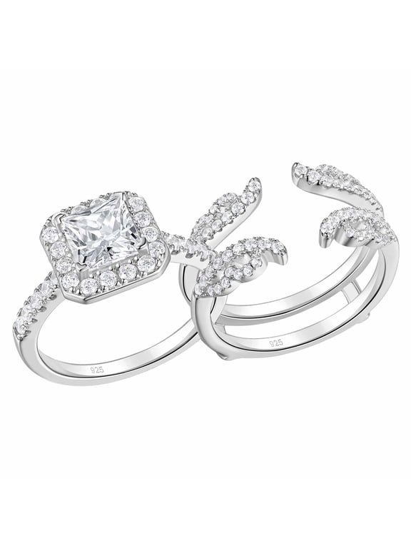 3CT Wedding Ring Set for Women Wedding Sets Ring Enhancer for Engagement Rings Princess Cut 925 Sterling Silver AAAAA Cz Size 8