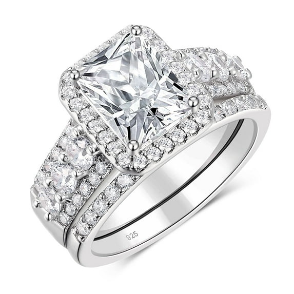 Newshe Jewellery 4CT Wedding Ring Sets Radiant Cut 925 Sterling Silver wedding rings for woman AAAAA Cz Size 5