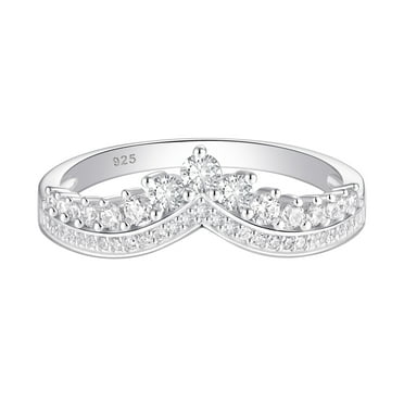 Newshe Jewellery AAAAA Crown Wedding Band for Women Stackable Eternity Rings 925 Sterling Silver Engagement Ring Size 5