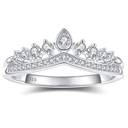 Newshe Jewellery Crown Moissanite Wedding Bands for Woman 925 Sterling Silver Eternity Rings Size 7