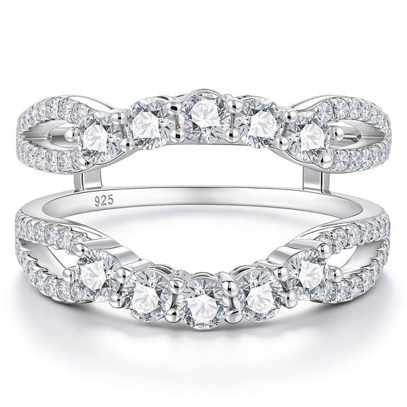 Newshe Jewellery Curved Moissanite Rings Enhancer D Color VVS1 Wedding Bands for Women 925 Sterling Silver Size 8