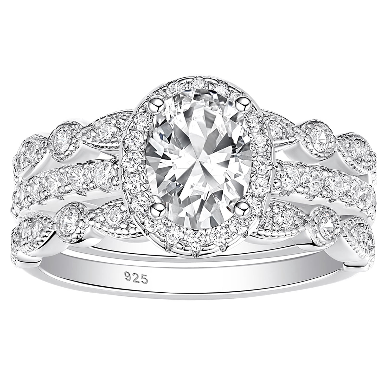 Newshe Jewellery Engagement Sets Wedding Rings for Women 925 Sterling Silver 3pcs White Cz Size 6