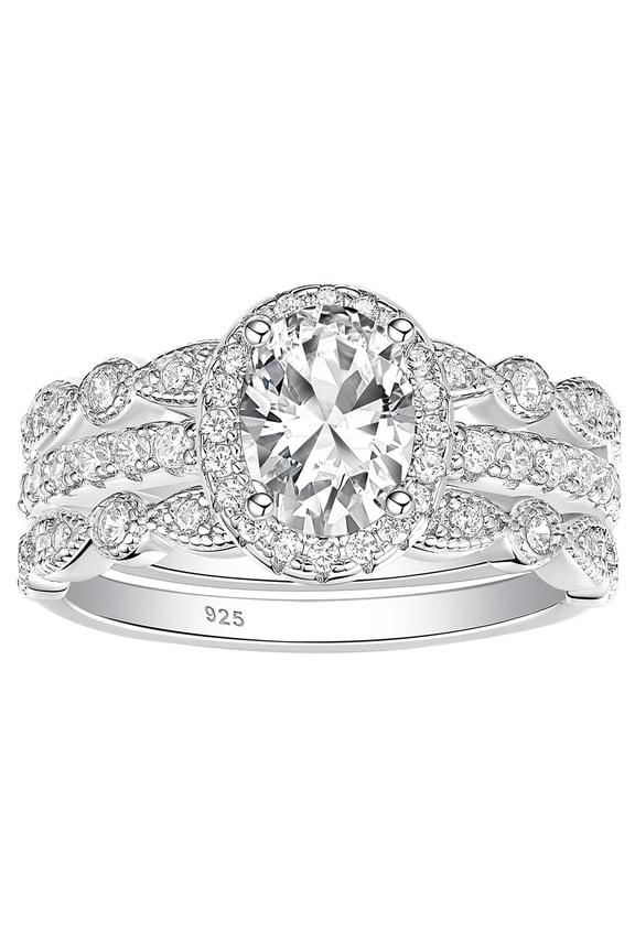 Engagement Sets Wedding Rings for Women 925 Sterling Silver 3pcs White Cz Size 6