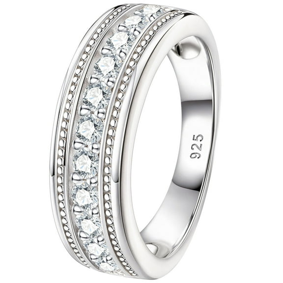 Newshe Jewellery Mens Wedding Band Moissanite Wedding Rings 925 Sterling Silver Promise 1.25ct Round Cut Size 11