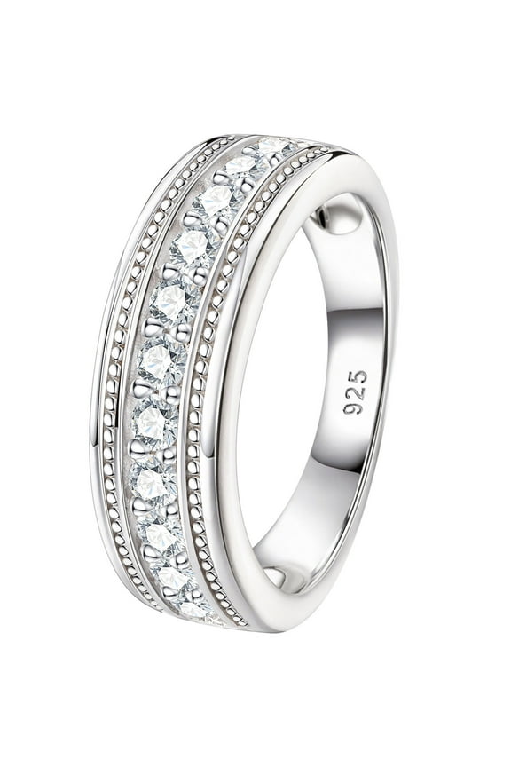 Mens Wedding Band Moissanite Wedding Rings 925 Sterling Silver Promise 1.25ct Round Cut Size 11