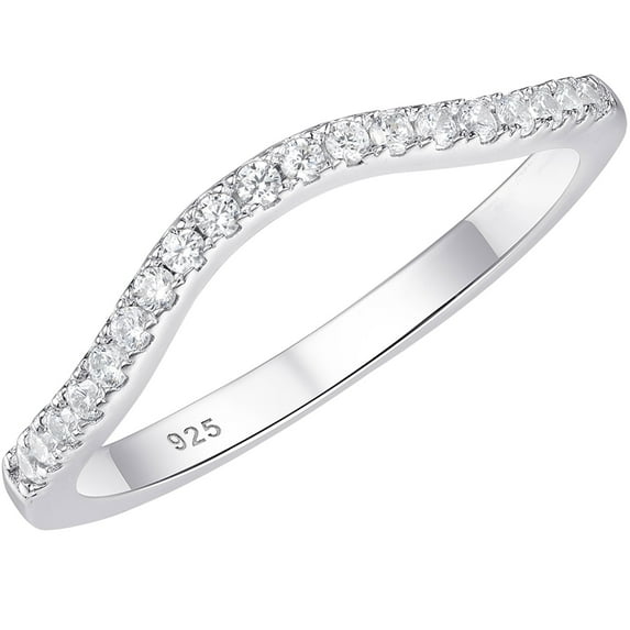 Newshe Jewellery Moissanite Curved Wedding Bands for Her Stacking Eternity Rings 925 Sterling Silver Wishbone Size 6