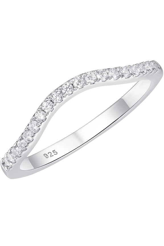 Moissanite Curved Wedding Bands for Her Stacking Eternity Rings 925 Sterling Silver Wishbone Size 7