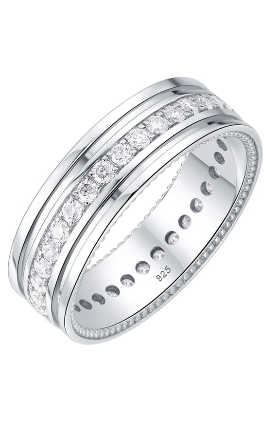Moissanite Mens Wedding Bands 925 Sterling Silver Promise Rings for Him Pave Round Cut Size 10