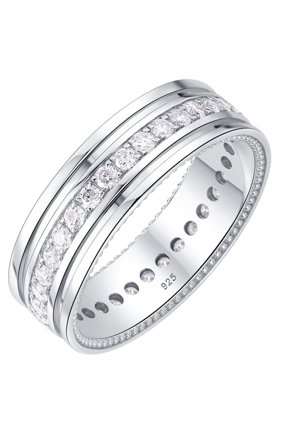 Moissanite Mens Wedding Bands 925 Sterling Silver Promise Rings for Him Pave Round Cut Size 7