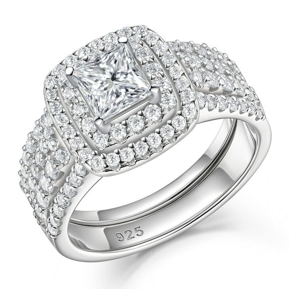 Newshe Jewellery Moissanite Rings For Women Wedding Ring Set 925 Sterling Silver 1.9ct Princess White Size 6