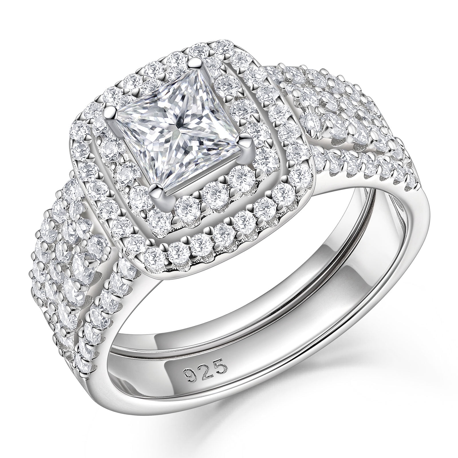 Newshe Jewellery Moissanite Rings For Women Wedding Ring Set 925 Sterling Silver 1.9ct Princess White Size 8