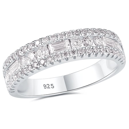 Newshe Jewellery Moissanite Rings for Women 925 Sterling Silver Wedding Bands Pave Emerald Eternity Band Ring Size 7