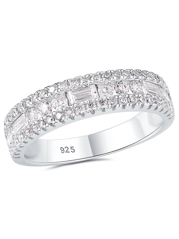 Moissanite Rings for Women 925 Sterling Silver Wedding Bands Pave Emerald Eternity Band Ring Size 7