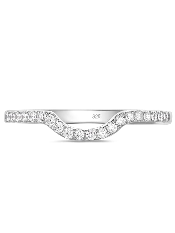 Moissanite Wedding Band 925 Sterling Silver Eternity Rings for Women Stackable Curved Engagement Bridal Gift Size 7