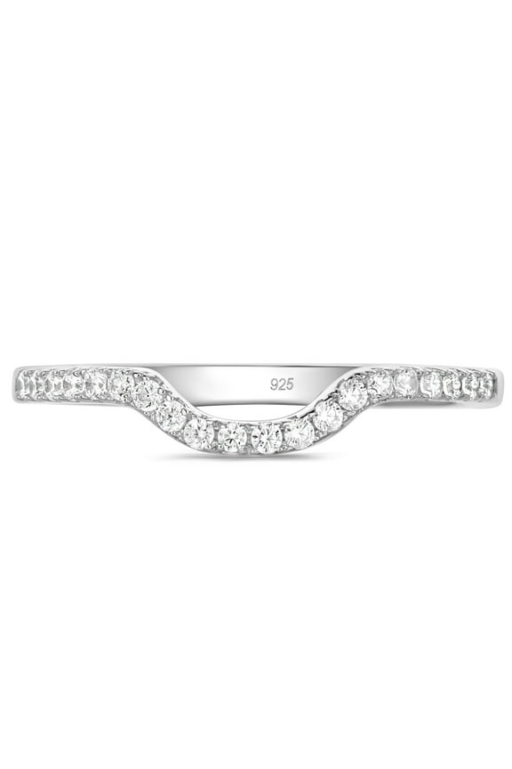 Moissanite Wedding Band 925 Sterling Silver Eternity Rings for Women Stackable Curved Engagement Bridal Gift Size 7