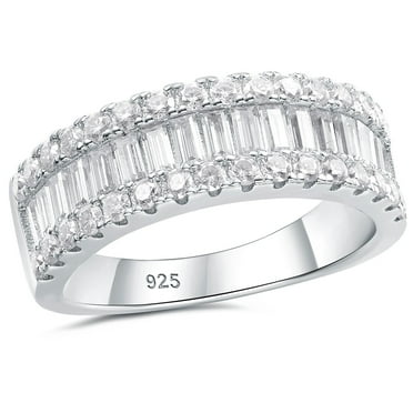 Newshe Jewellery Moissanite Wedding Bands for Women 925 Sterling Silver Eternity Rings Emerald Promise Engagement Size 7