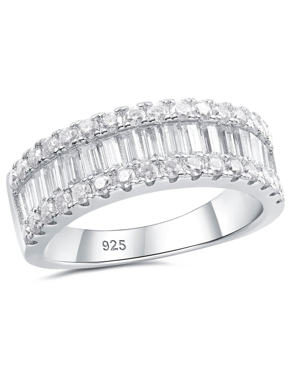 Moissanite Wedding Bands for Women 925 Sterling Silver Eternity Rings Emerald Promise Engagement Size 7