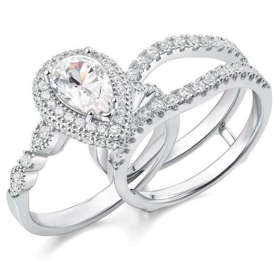 Newshe Jewellery Moissanite Wedding Rings for Women Pear Cut Engagement Ring Sets Teardrop Bridal Band Enhancer Size 5