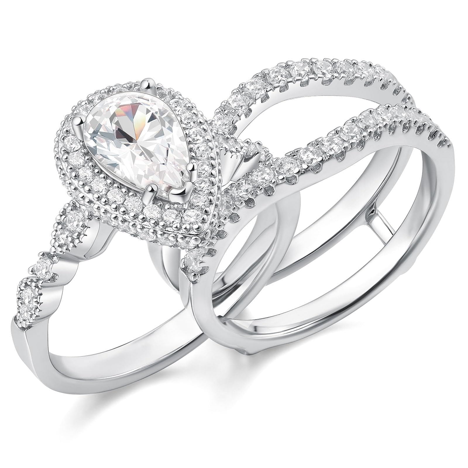 Newshe Jewellery Moissanite Wedding Rings for Women Pear Cut Engagement Ring Sets Teardrop Bridal Band Enhancer Size 7