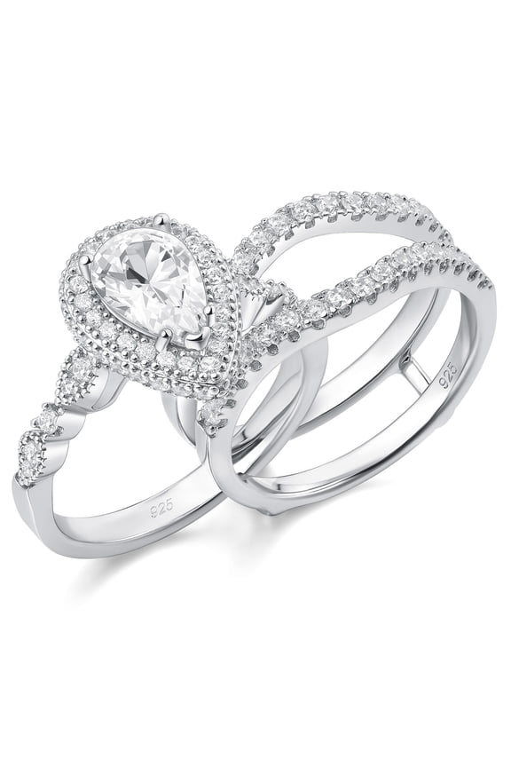 Moissanite Wedding Rings for Women 925 Sterling Silver Pear Cut Engagement Ring Sets Teardrop Bridal Band Enhancer Size 7